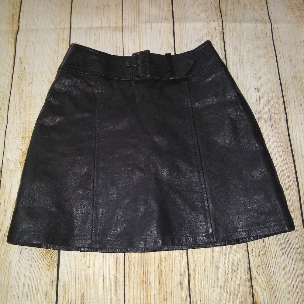 MGR genuine black leather belted skirt size 7